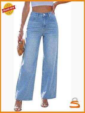 High Waisted Wide Leg Stretchy Denim Jeans with Pockets